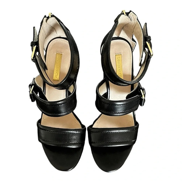 Louise et Cie Gisabel Black Leather Buckle Ankle Strap Sexy Sandal Womens 6 - Picture 4 of 9